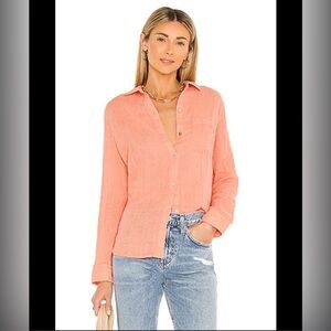 Rails Ellis Organic Cotton Gauze Button Front Shirt in Peach